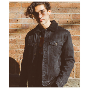DiZNEW <strong>Men's</strong> Casual Winter Black Coat Borg <strong>Shearling</strong> Denim <strong>Jacket</strong> - Product Image 1