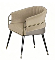 Chaise de salle à manger de luxe moderne en acier inoxydable avec accoudoirs, rembourrée en cuir durable, pour hôtel et banquet, gris beige