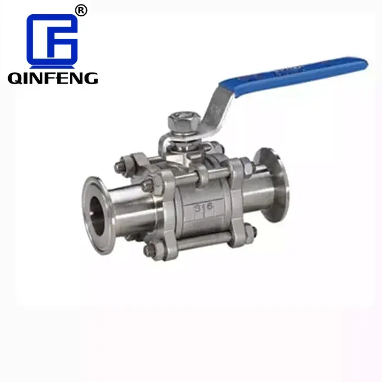 Qinfeng thép không gỉ PTFE con dấu đóng gói/nửa gói đầy đủ cổng tri-kẹp Hướng dẫn sử dụng 3PC van bi cho nước giải khát