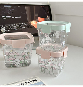 キッチンオーガナイザーかわいい冷蔵庫収納ボックスBPAフリープラスチックPETキャニスタースナックジャーシリアルティーコーヒー砂糖食品容器 - Product Image 2