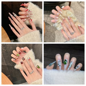 Navidad 10 Uds <span class=keywords><strong>uñas</strong></span> <span class=keywords><strong>postizas</strong></span> <span class=keywords><strong>de</strong></span> lujo Venta caliente francés hecho a mano acrílico Prensa en <span class=keywords><strong>uñas</strong></span> artificiales reutilizables para niñas - Product Image 2