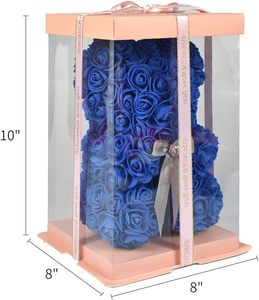 Fleurs artificielles, ours en roses artificielles, couleur unie, pour la Saint-Valentin, les anniversaires, la fête des mères et les mariages, avec une boîte cadeau rose de 10 pouces - Product Image 3