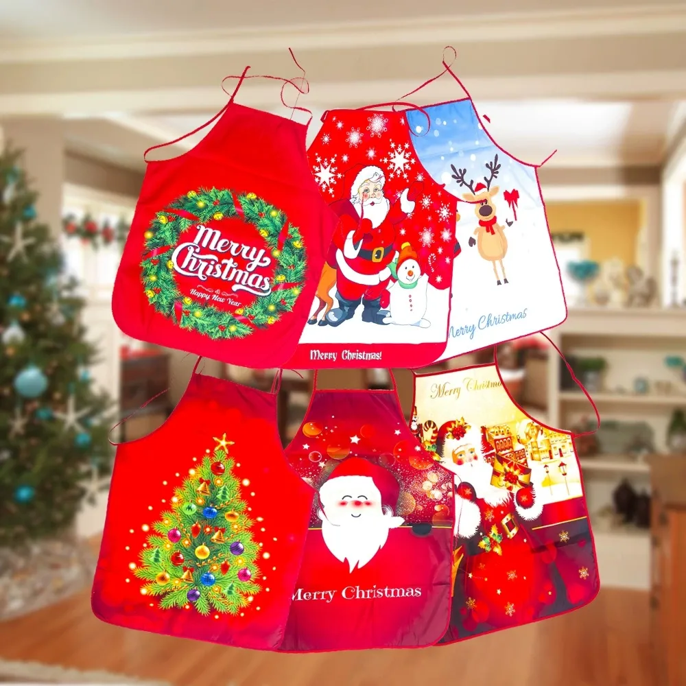 Microstar Custom Santa Christmas Apron Printed Sleeveless Aprons For Men Women Home Cleaning Cooking Tools Christmas Decoration