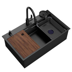 Évier de cuisine en acier inoxydable 304 noir nano-embossé avec double nervure et ouverture pour lave-vaisselle - Product Image 3