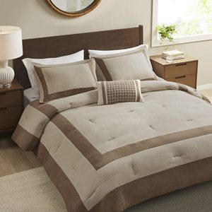 Comforter Set,Faux Suede,Deluxe Hotel Styling All Season Down Alternative <strong>Bedding</strong> Matching Shams,Decorative Pillow Border <strong>Taupe</strong> - Product Image 6