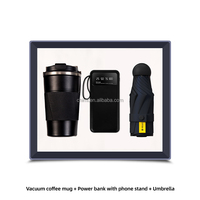 Corporation Office Business Cadeaux personnalisés Tasse à café promotionnelle de luxe + Power Bank + Parapluie manuel Marketing Coffret cadeau Articles