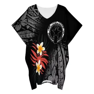 真新しい高級デザインレディコージーポンチョシャツトップカスタムロゴポリネシア部族エスニックスタイルデザイン女性特大シャツドレス