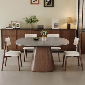 Mesa de Comedor Redonda de Piedra Sinterizada de Alta Gama, Mesa de Comedor Pequeña y Sencilla para Comedor, Mesa de Comedor de Lujo para Restaurante con Patas de Madera - Product Image 4