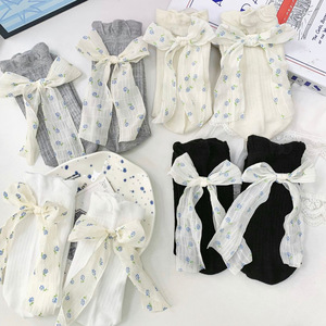 Women's Mid-Calf <b>Socks</b> With Floral Bow Knot Breathable Slouch <b>Socks</b> In Black White Gray Milky White For Youth 18-40 Years Old - Product Image 1