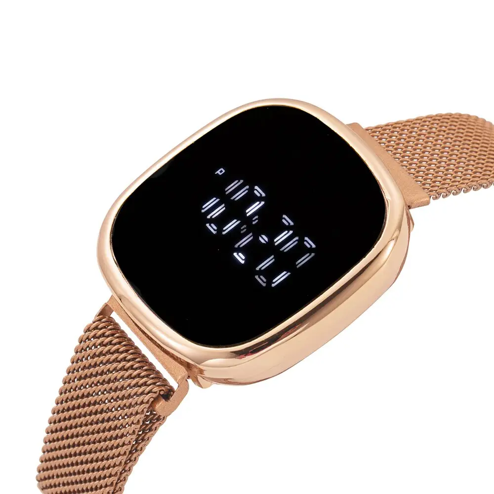 6083 montre-bracelet numérique à affichage LED blanc pour hommes, montre-bracelet à écran tactile, bracelet en maille, écran tactile