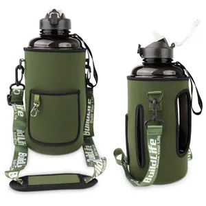 Borraccia da mezzo gallone con segnatempo e manicotto isolato brocca da 2,2 litri senza BPA con cinturino e tasca per telefono