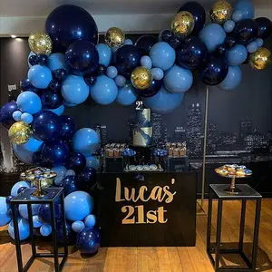 Hot Sale Birthday Navy Blue Balloon Arch Kit With White Chrome Gold Confetti Balloons For Party Decor Blues Balloon Garlands