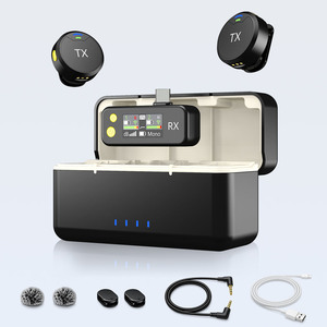 Micrófono de Solapa Inalámbrico con Alcance de 300m, Doble Antena, Protección DRC Contra Interferencias, para Vlogs Profesionales, Entrevistas, Nuevo Sistema para <span class=keywords><strong>YouTube</strong></span> - Product Image 1