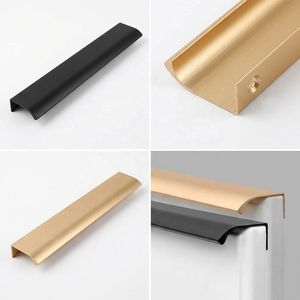 Black Gold Aluminum Alloy Edge Sealed Curved Cabinet Pull Invisible Long Drawer <strong>Door</strong> Handle Kitchen Wardrobe Furniture Hardware - Product Image 2