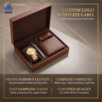 Set Hadiah Bisnis Pria Logo Kustom OEM Jam Tangan Gantungan Kunci Pulpen Tempat Kartu Kotak Hadiah Korporat Mewah