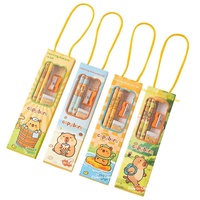Coffret de papeterie 5-en-1 Capybara : Trousse à crayons en bois pour enfants, kit 5 pièces, cadeau de rentrée scolaire pour élèves du primaire