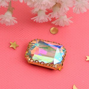 Strass en verre rectangulaires à 16 facettes avec bord doré pour la couture manuelle de vêtements DIY - Product Image 4