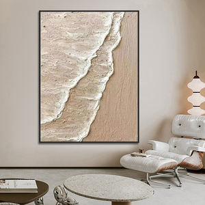 Décor d'hôtel bleu <span class=keywords><strong>beige</strong></span> côtier acrylique 3D vague de mer fait à la main peintures de <span class=keywords><strong>plage</strong></span> art mural contemporain toile durable - Product Image 3