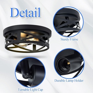 Plafonnier LED rond vintage industriel pour l'éclairage intérieur de la maison Cage en métal noir 2 lumières encastrées Garantie 5 ans - Product Image 5