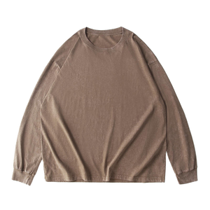 CB122-YPH23014ユニセックスビンテージウォッシュTシャツメンズ女性用ドロップショルダー長袖カスタマイズロゴ無料ハングタグOネックプリント - Product Image 3
