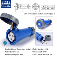 Connecteur industriel 16A 220-240V IP67, prise et coupleur 3 broches 2P+E 6H bleu pour équipement électrique et distribution d'énergie
