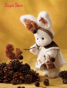 Adorable peluche lapin blanc sur le thème de la forêt avec bandeau en forme d'écureuil et robe en forme de champignon - Product Image 4