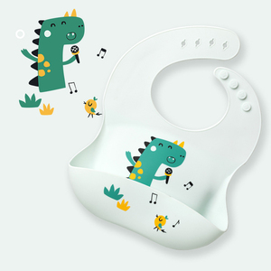 Yeni moda BPA içermeyen silikon bebek önlükler rahat yumuşak gıda dereceli besleme seti ile manuel tahrikli karton desen - Product Image 5