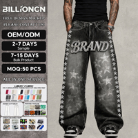 Streetwear Hip Hop Vintage Personnalisé, Coupe Droite, Impression Étoile, Finition Délavée, Décorations en Strass, Qualité Supérieure, Grandes Tailles