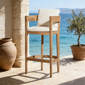 Tabouret de comptoir moderne en teck, style minimaliste, pour <span class=keywords><strong>bar</strong></span> sur le toit, villa, <span class=keywords><strong>terrasse</strong></span> et salon extérieur contemporain - Product Image 1