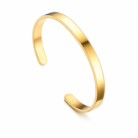 Bracelet jonc en acier inoxydable plaqué or 18 carats en forme de C, extrémité ouverte, poli, minimaliste, classique, personnalisable, unisexe