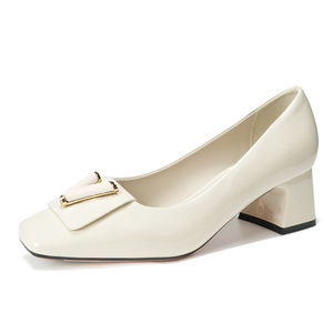 5688-13 Solid Square Toe Pumps <b>Block</b> Heel Fashion Trend Buckle Formal Women Shoes - Product Image 4