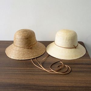 2025 New Arrival Fashion Trendy Palm Straw Floppy <b>Hat</b> Outdoor Travel Sunscreen Wide Brim Straw <b>Bucket</b> <b>Hat</b> <b>with</b> Windproof <b>Strings</b> - Product Image 1