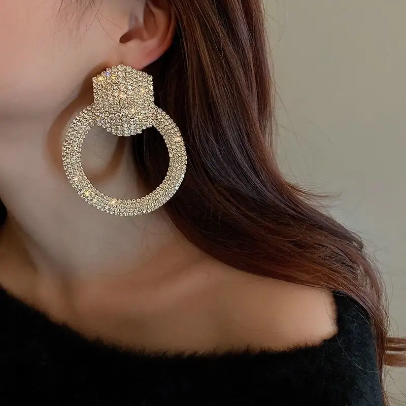 DUYIZHAO nuovi orecchini a cerchio in cristallo placcato oro esagerato alla moda Bling orecchini di gioielli di moda di lusso per la festa regalo