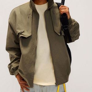 Veste d'automne pour homme de haute qualité Zip manches longues enduit solide Streetwear bouton respirant Hip Hop noir veste pour homme manteau - Product Image 5