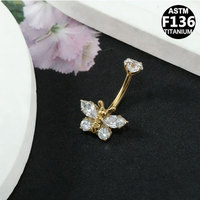 Getta AFTM F136 Anneau de nombril punk en titane avec serti de zircone cubique et motif abeille, bijou de piercing corporel
