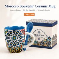 Mug Cangkir Keramik Vintage Motif Geometris Gaya Maroko Dengan Sendok OEM ODM Custom