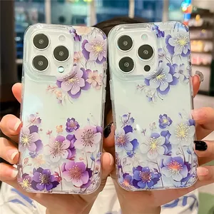 Étui en silicone souple floral mandala blanc pour iphone 11 12 13 14 plus, pour iphone 15 pro max étui fleur violette