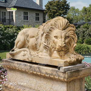 Estatuas de Leones Acostados de Mármol Blanco para Decoración de Entrada de Casa - Product Image 4
