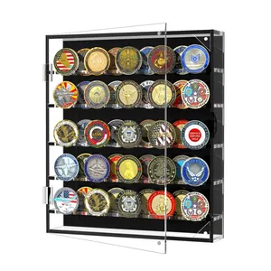 bespoke acrylic wall military coin display cabinet holder lucite challenge coin shelf organizer