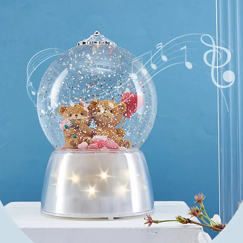 Caja de música de hadas de flores de resina creativa, bola de cristal de nieve flotante, globo de nieve para decoración del hogar, regalo de cumpleaños de Navidad