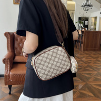 Tas bahu wanita pola titik bintang bulat fashion kulit PU mewah grosir tas dompet bulat kecil set 2 buah