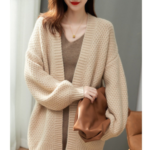 Versátil cor sólida malha <span class=keywords><strong>cardigan</strong></span> outono e inverno novo estilo elegante casaco solto e preguiçoso temperamento camisola das mulheres - Product Image 4