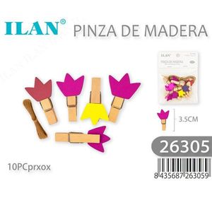 Ilan Mollette in Legno a Forma di Corona 3,5 Cm 10 Pezzi con Corda di Iuta - Product Image 1