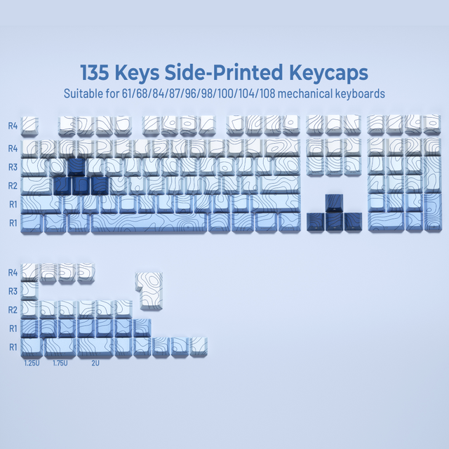 XVX Keycaps Blue and White Porcelain Lines Cherry Profile Side Print 5-Sides Dye-sub PBT Keycap Set (135-Key) Model English