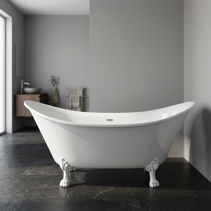 Baignoire autoportante ovale de luxe en fonte blanche avec pieds pour hôtel et maison, modèle CH-799 - Indian Home Crafts Uttar - Product Image 1