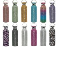 Bouteille d'eau isotherme en acier inoxydable à double paroi avec strass en cristal brillant, isolation thermique de 12 à 24 heures