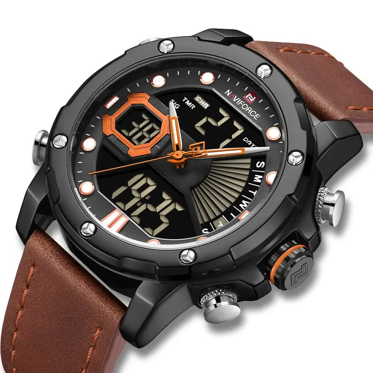 NAVIFORCE Fashion Sports Men's Watch Digital Analog Quartz Watch Dual Time Zone Display Digital Wristwatches 9172L