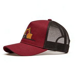 Casquette de camionneur brodée motif excavatrice marron, 6 panneaux, en maille respirante, réglable, à fermeture snapback pour l'extérieur - Product Image 3