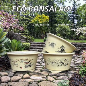 High Temperature Glazed <b>Ceramic</b> Bonsai <b>Pot</b> Hand Carved Painted <b>Flower</b> Planter for Indoor Desk Garden Landscaping - Product Image 2