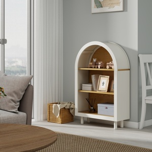 Libreria ad Arco Piccola con Ripiani Bianchi Effetto Legno, Mobile Moderno a 3 Livelli per Casa, Ufficio e Soggiorno - Product Image 3